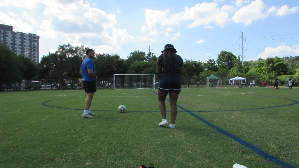 Soccer skills practice on the field