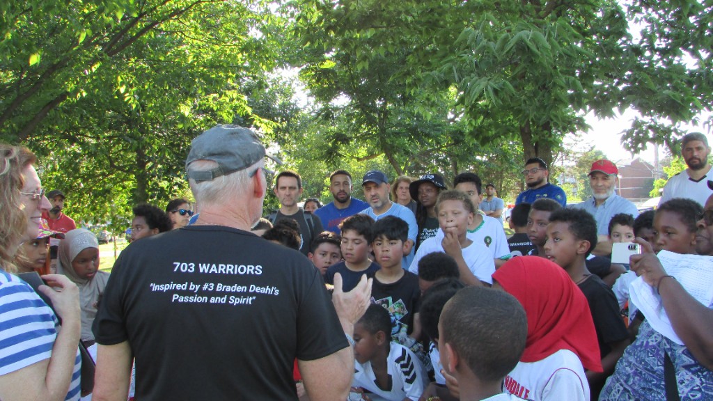 Coaches and youth on the soccer field